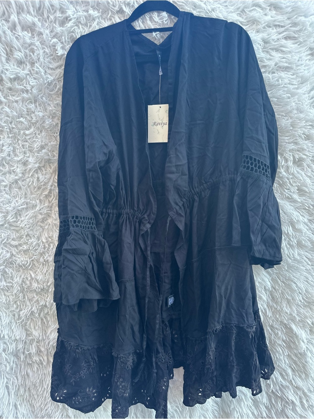 Raviya Black Women's swimwear cover up with waist string size 1X - Picture 2 of 8